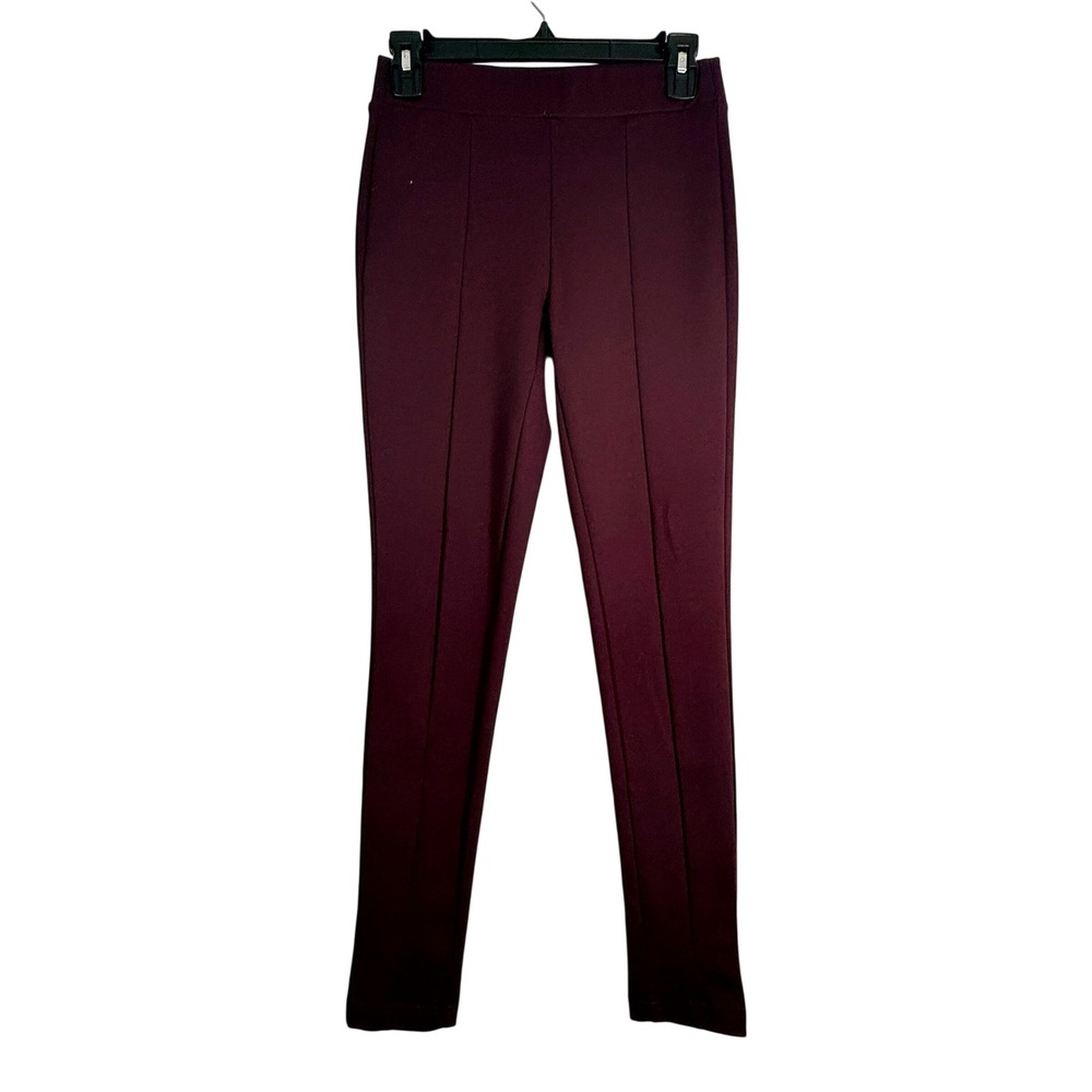 Van Heusen Womens Burgundy Ponte Knit Pintuck Pull On Slim Pants 28in Waist